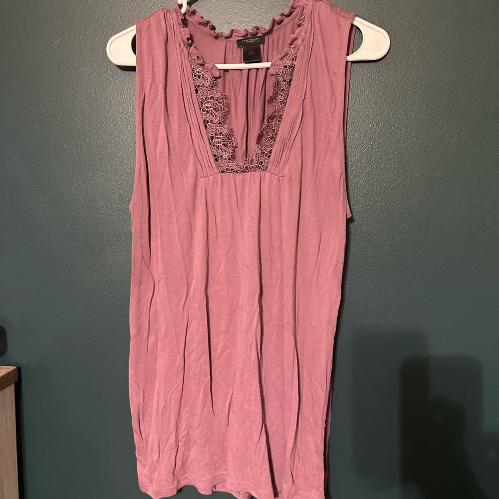 Ann Taylor Purple Lace Detail Tank Top